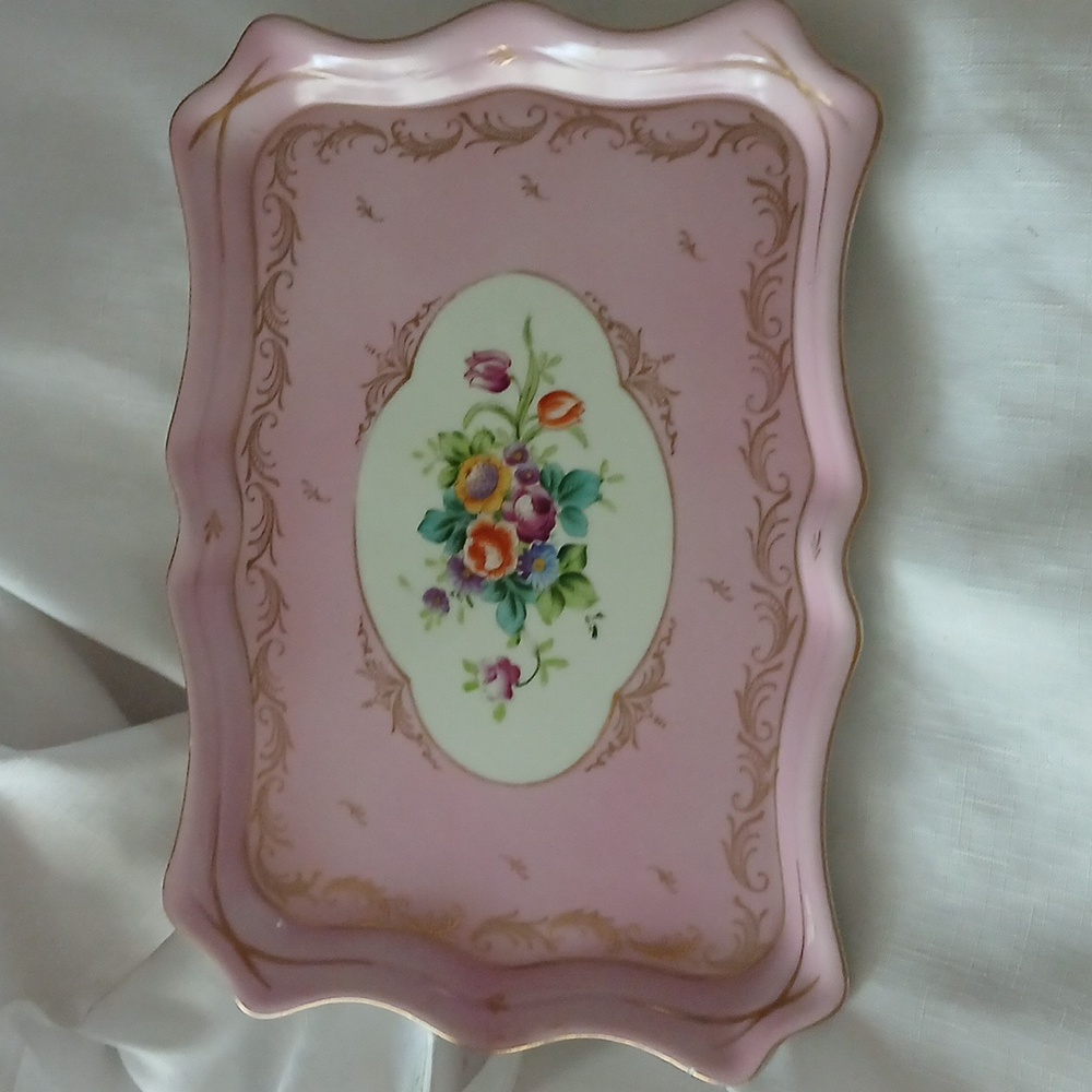 Vintage Pink Floral Decorative Tray
